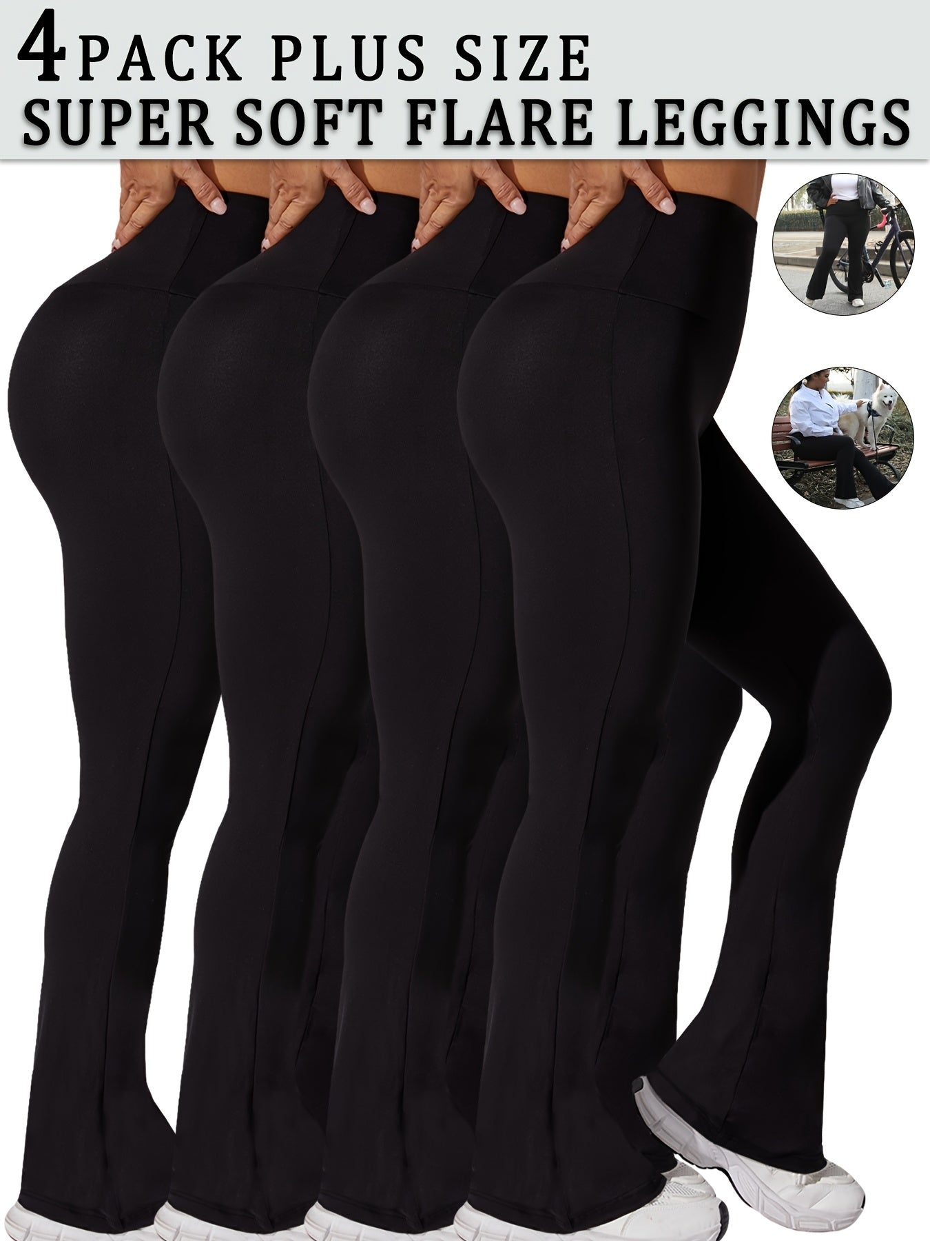 Plus Size Women Flare Leggings Tummy Control Bell Bottom Pants Black Gray Beige