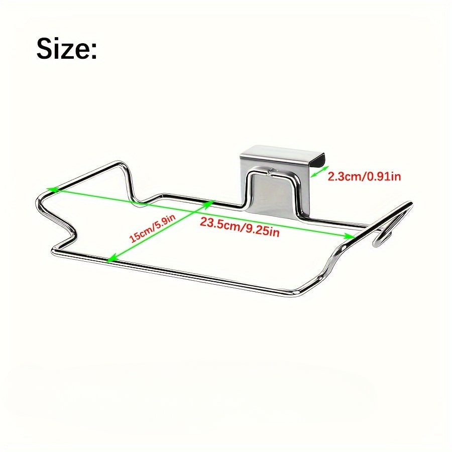 Stainless Steel Trash Bag Holder Over Cabinet Door Rack with Towel Hooks Kitchen Organizer