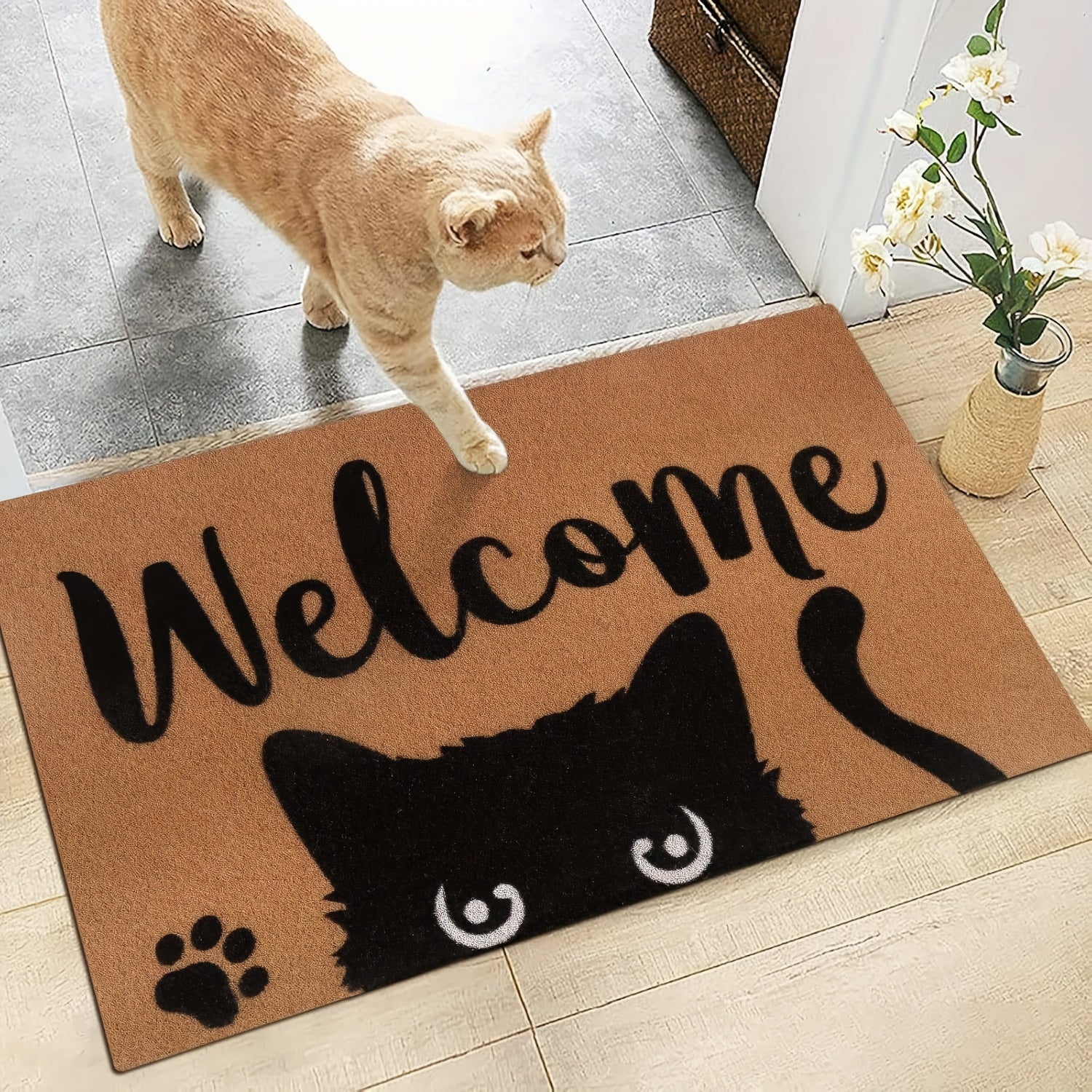 Cat Welcome Doormat Non-Slip Polyester Indoor Outdoor Entrance Rug