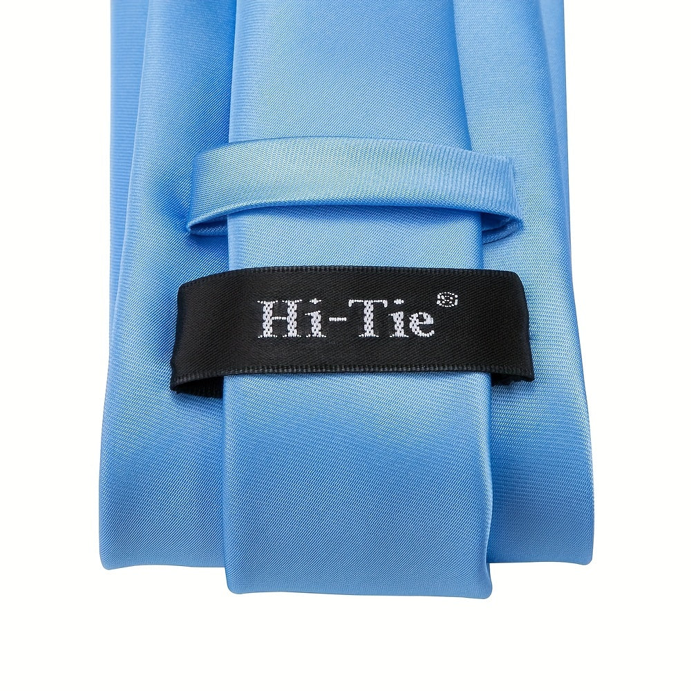 Men's Jacquard Woven Solid Necktie Set with Hanky and Cufflinks for Weddings and Business