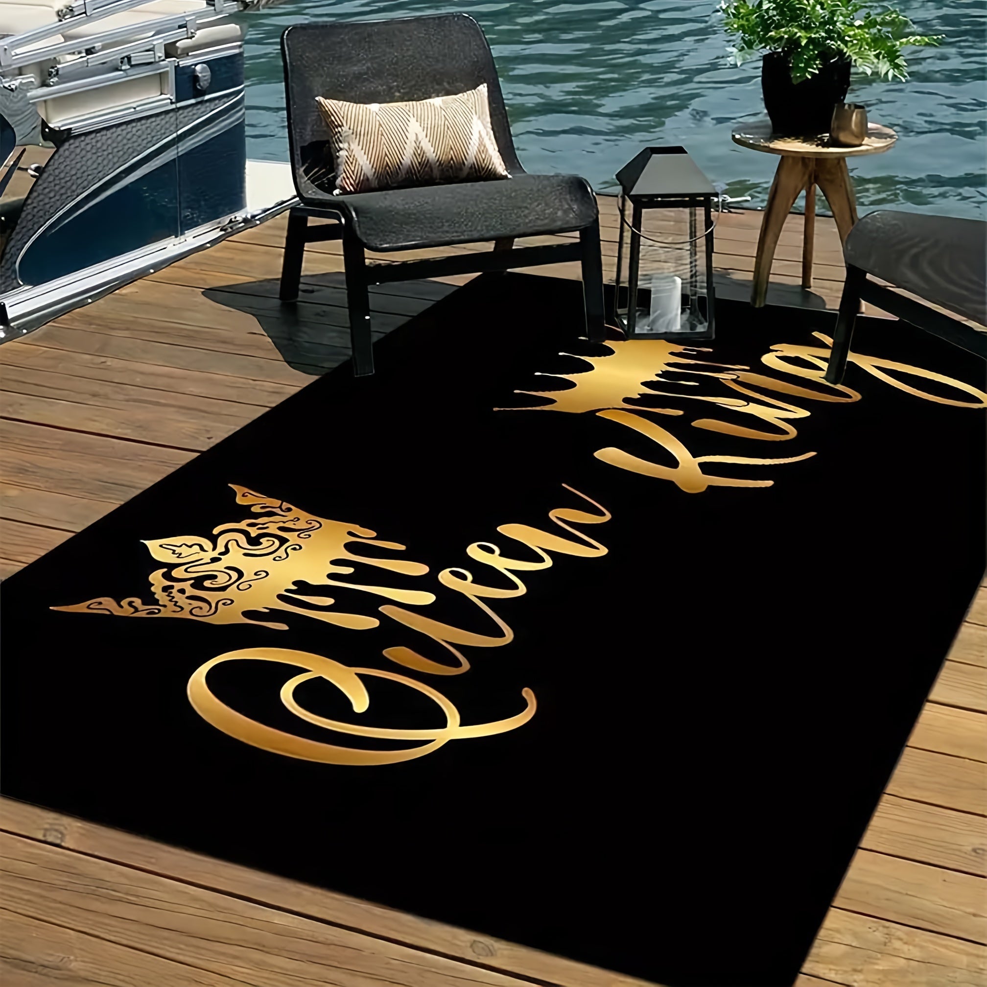 Non-Slip Area Rug Queen & King Crown Design Stain Resistant Machine Washable for Living Room Kitchen