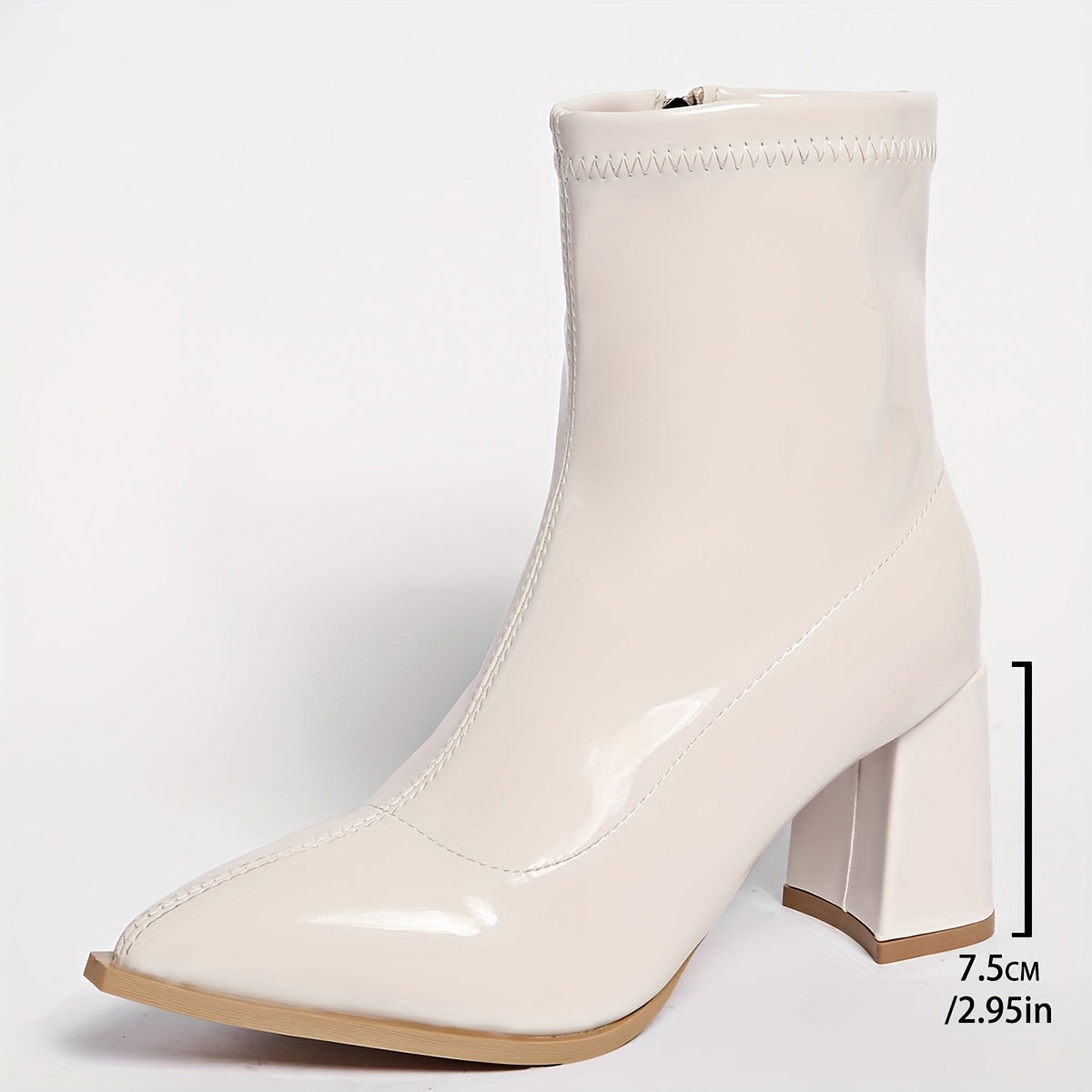 Women's Faux Leather Mid-Calf Chunky Heel Boots with Zipper and Non-Slip Soles