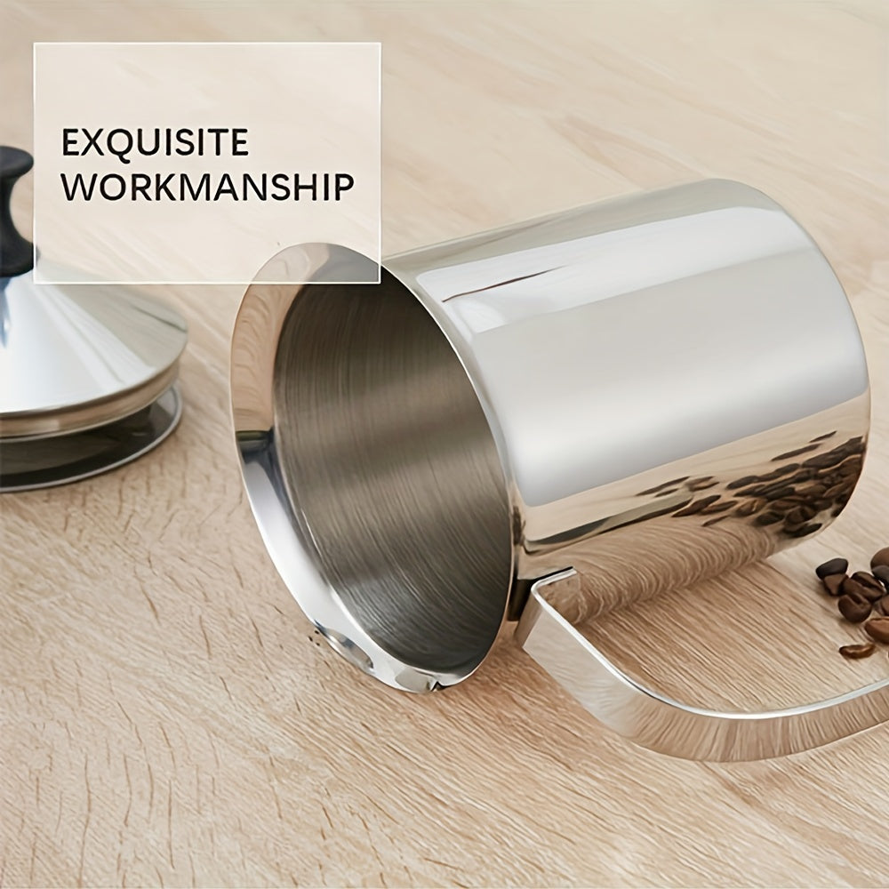 Stainless Steel Milk Frother Handle Lid Double Layer Filter Foam Pitcher