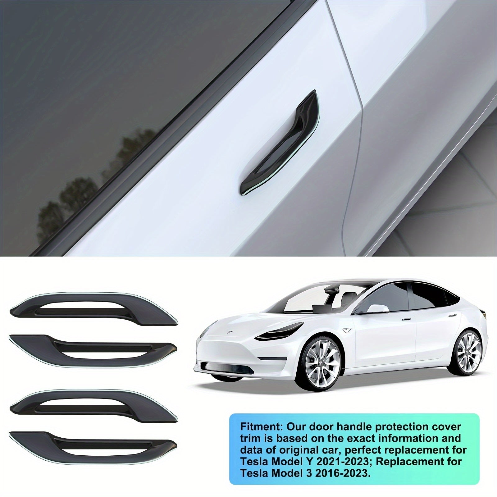 Door Handle Cover Set for Tesla Model 3/Y PVC Protector Wrap 4 Pieces