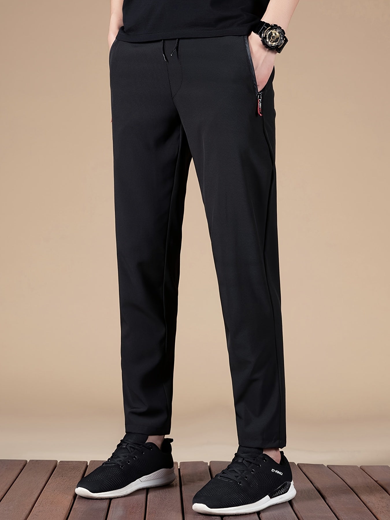 Men's Summer Casual Jogger Pants with Zipper Pocket Polyester Regular Fit