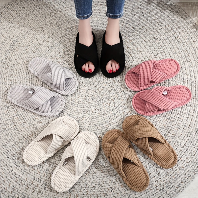 Men's Women's Waffle Pattern Slip-On Slippers Soft Breathable Non-Slip EVA