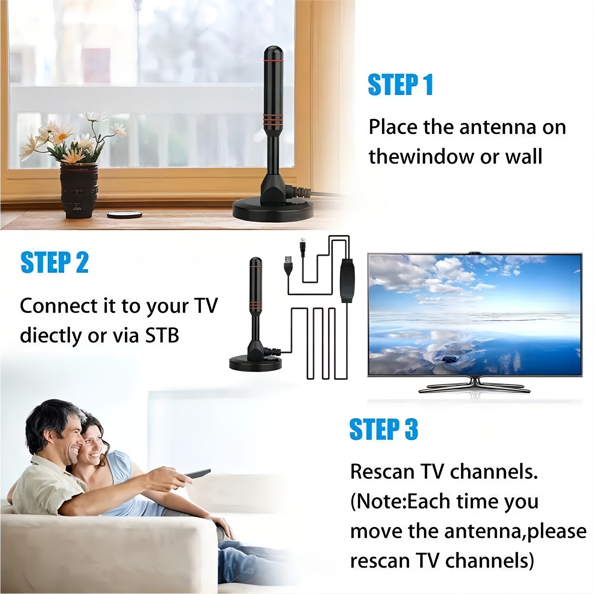 High-Definition 6800 Mile Indoor Outdoor TV Antenna Supports 4K1080 Smart TV