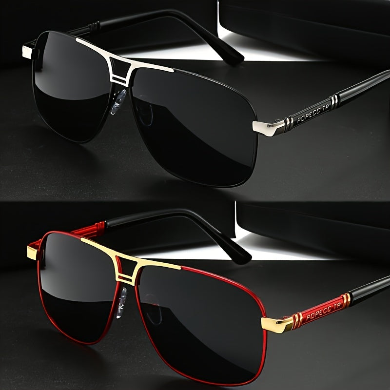 Polarized Driving Sunglasses Set for Men and Women Large Metal Sun Shades for Outdoor Activities