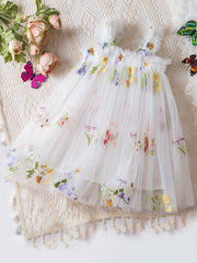Baby Girl Sleeveless Mesh Dress with Flower Embroidery for Summer Birthdays