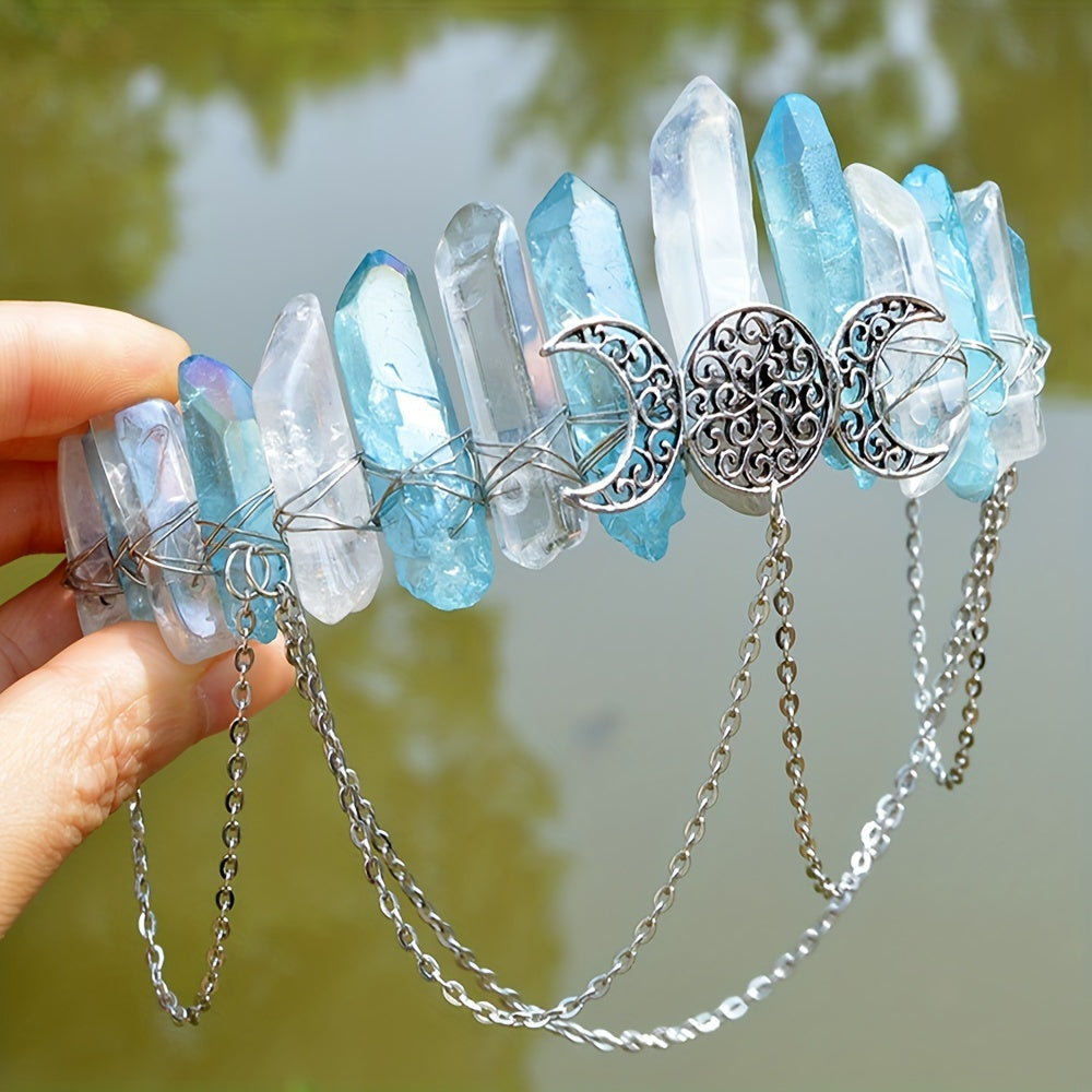 Women’s Natural Stone and Alloy Witch Crown Headband for Eid Celebrations
