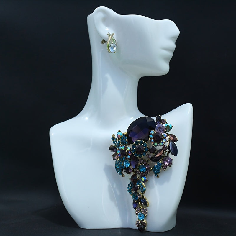 Women’s Rhinestone Flower Brooch Pin Elegant Statement Jewelry