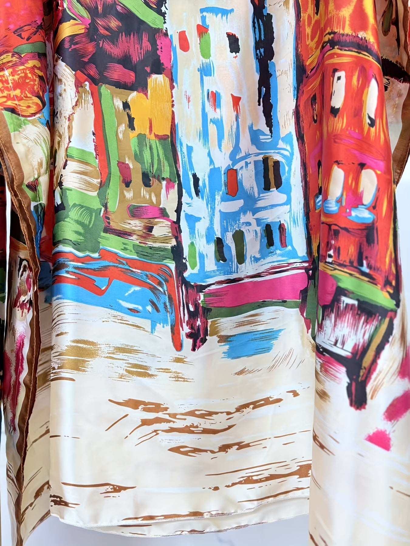 Plus o'lchamli ayollar uchun bohemiy bosma plyaj kiyimlari, tizzaga qadar uzunlikdagi ro'yxat va boshqashma