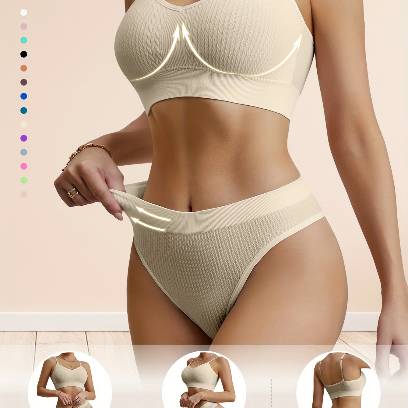 Женский комплект нижнего белья из двух предметов с пуш-ап бюстгальтером, без проволоки, сексуальными подтяжками и красивой отделкой спины.