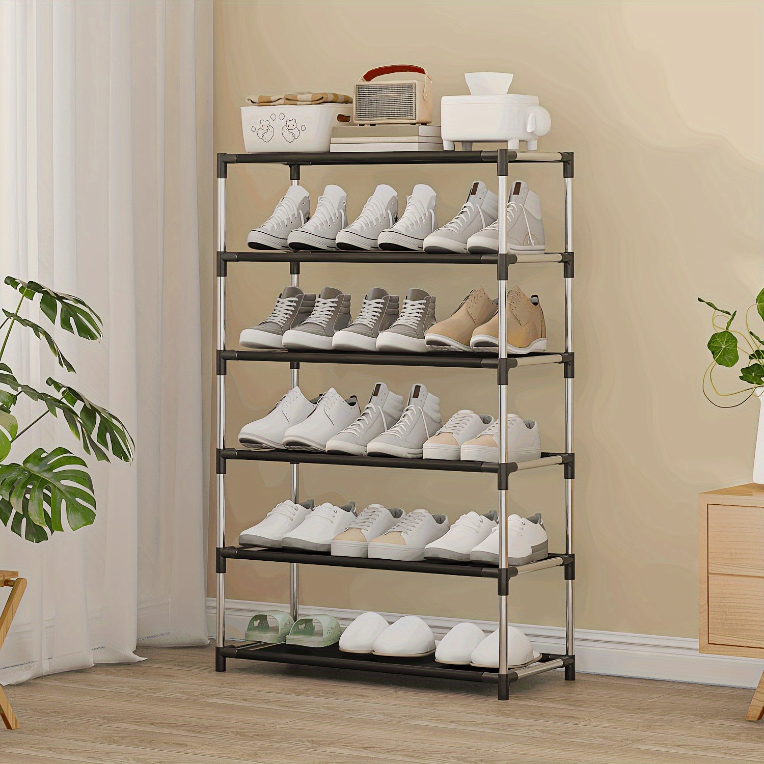 Estante para zapatos de múltiples capas con capas a prueba de polvo, organizador de vestíbulo que ahorra espacio