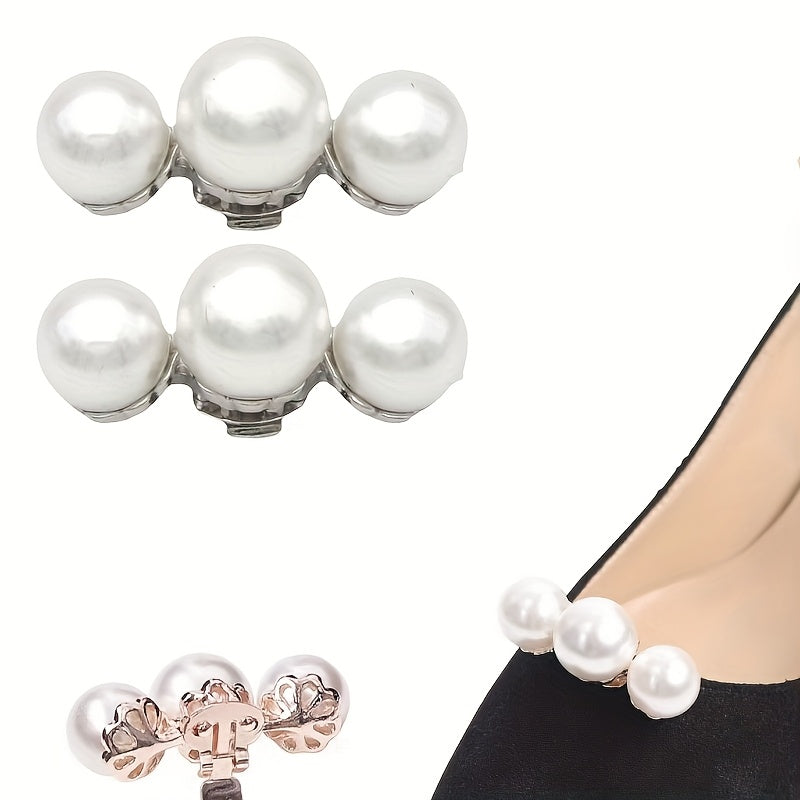 Women's Crystal Pearl Shoe Decorations, Detachable heels Wedding Embellishments