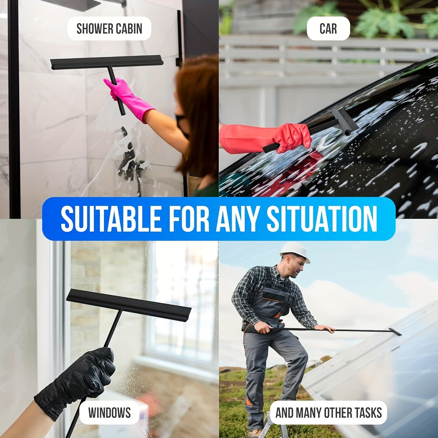 Stainless Steel Floor Squeegee with Extendable Handle, Multi-Purpose Cleaning Tool