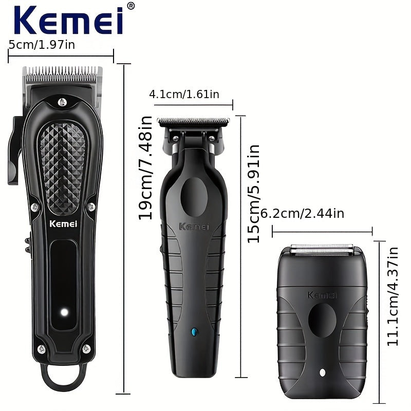 Kemei Professional Hair & Beard Trimmer Set: USB Rechargeable, Cordless Electric Shaver for Men