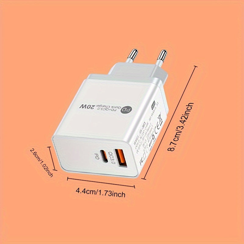 20W Dual-Port USB Wall Charger EU Plug Fast Charging for iPhone Samsung Tablets