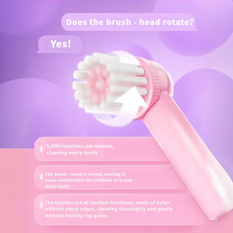 Kids Pink Electric Toothbrush Soft Nylon Bristles for Ages 3+ Battery-Powered