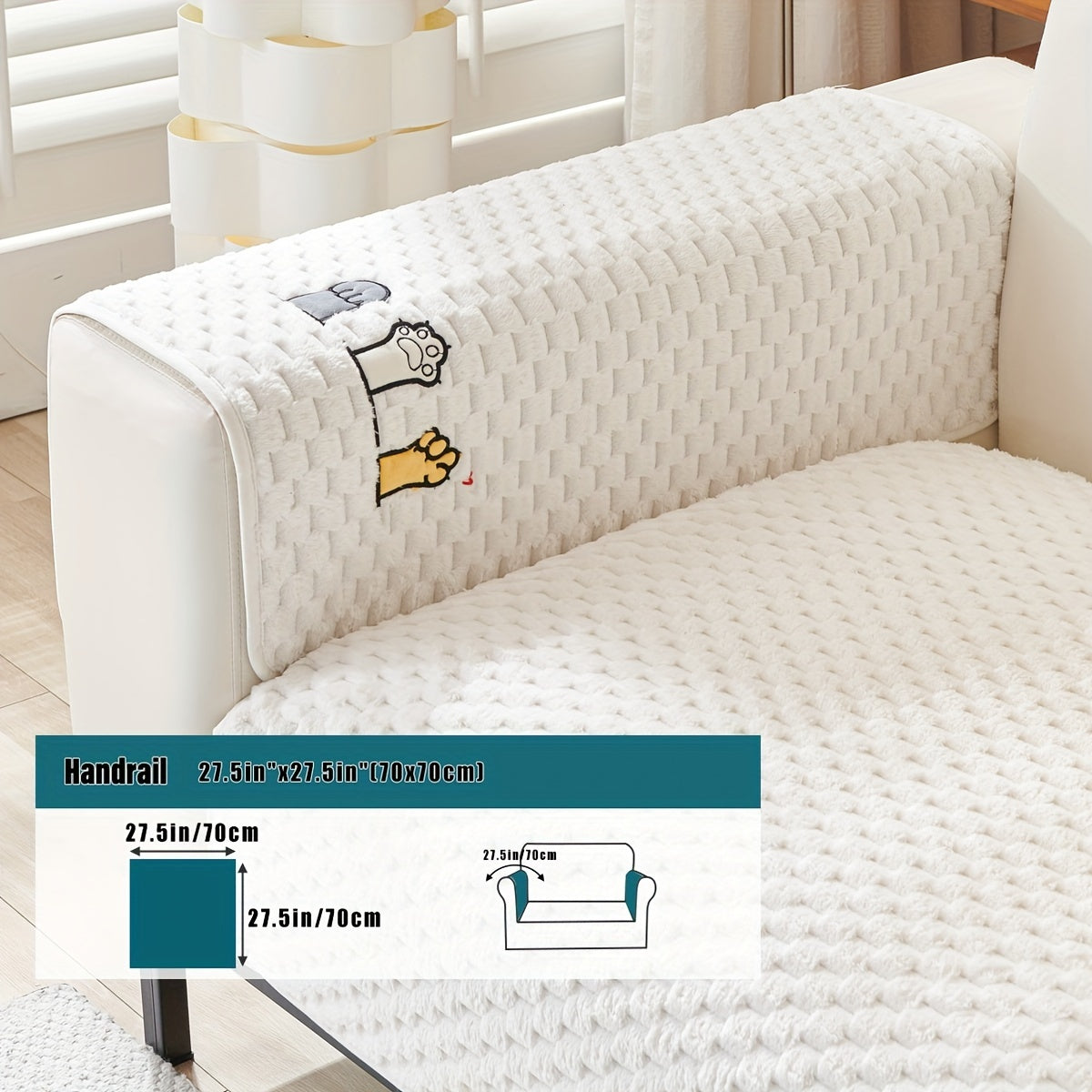 Funda de sofá de terciopelo con bordado de perro de dibujos animados, antideslizante, de felpa gruesa, protector de muebles