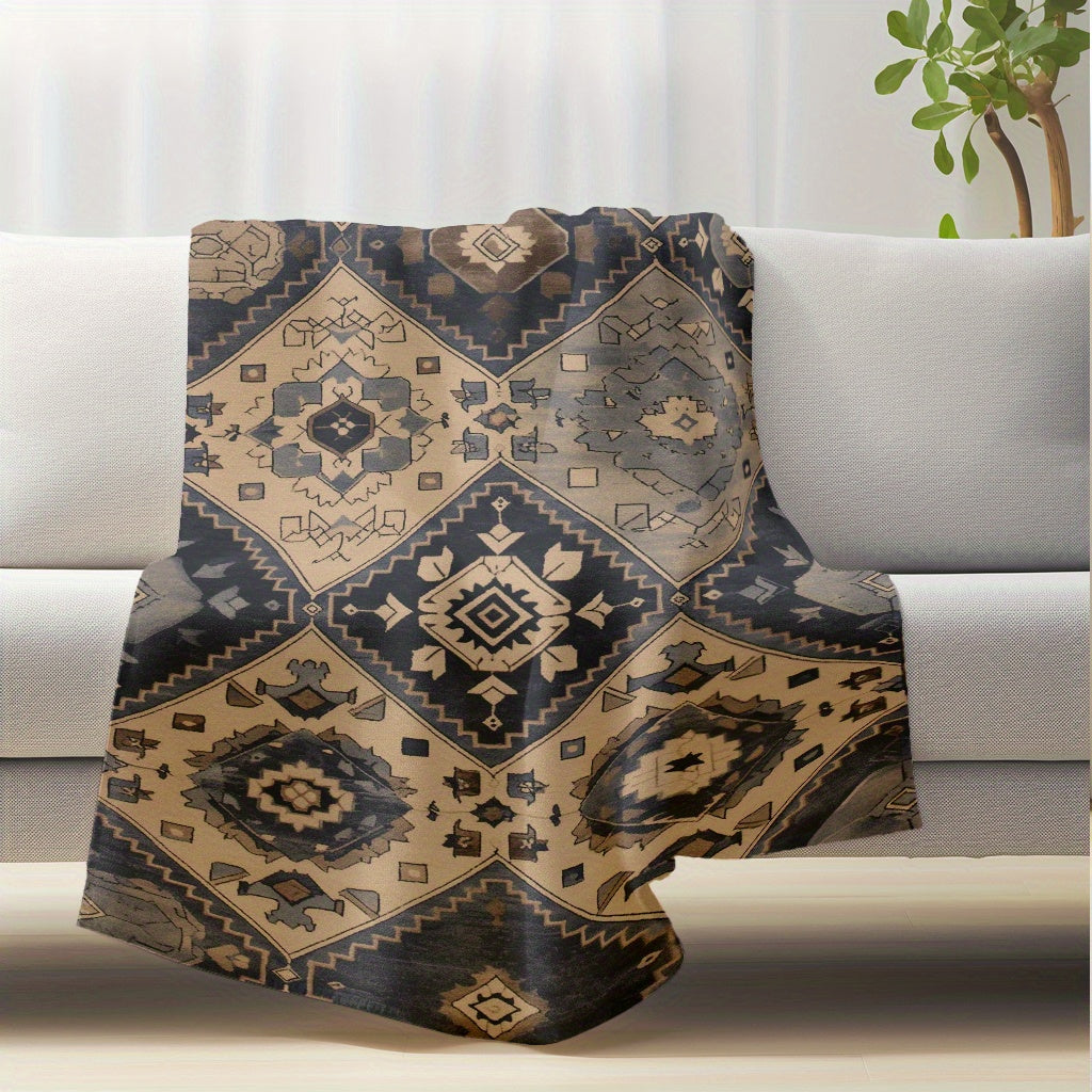 Lightweight Flannel Fleece Blanket Vintage Carpet Pattern for Sofa Couch Bed Camping