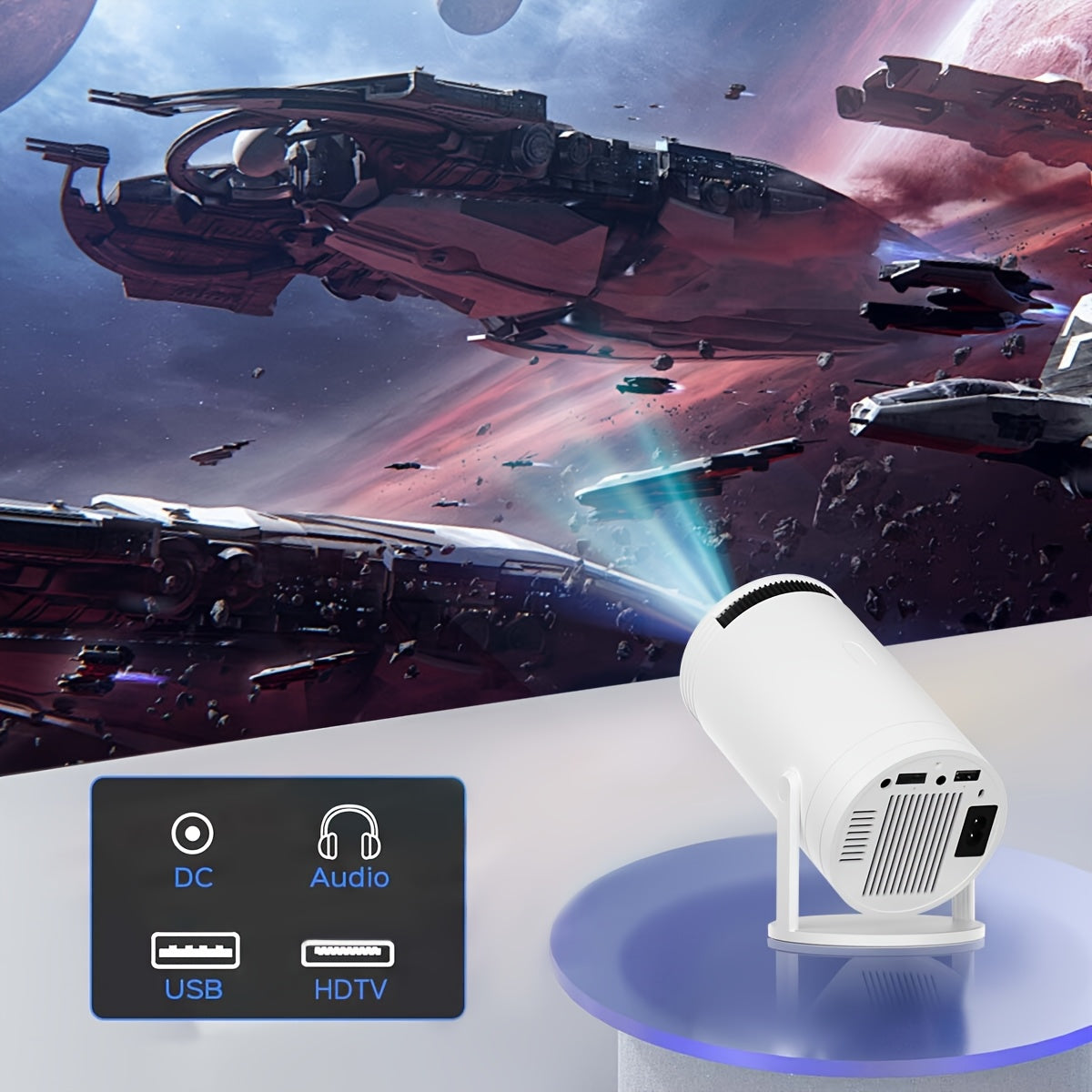 Portativ Android proyektori 130 dyuymli displey, Wifi6, TV ilovalari bilan