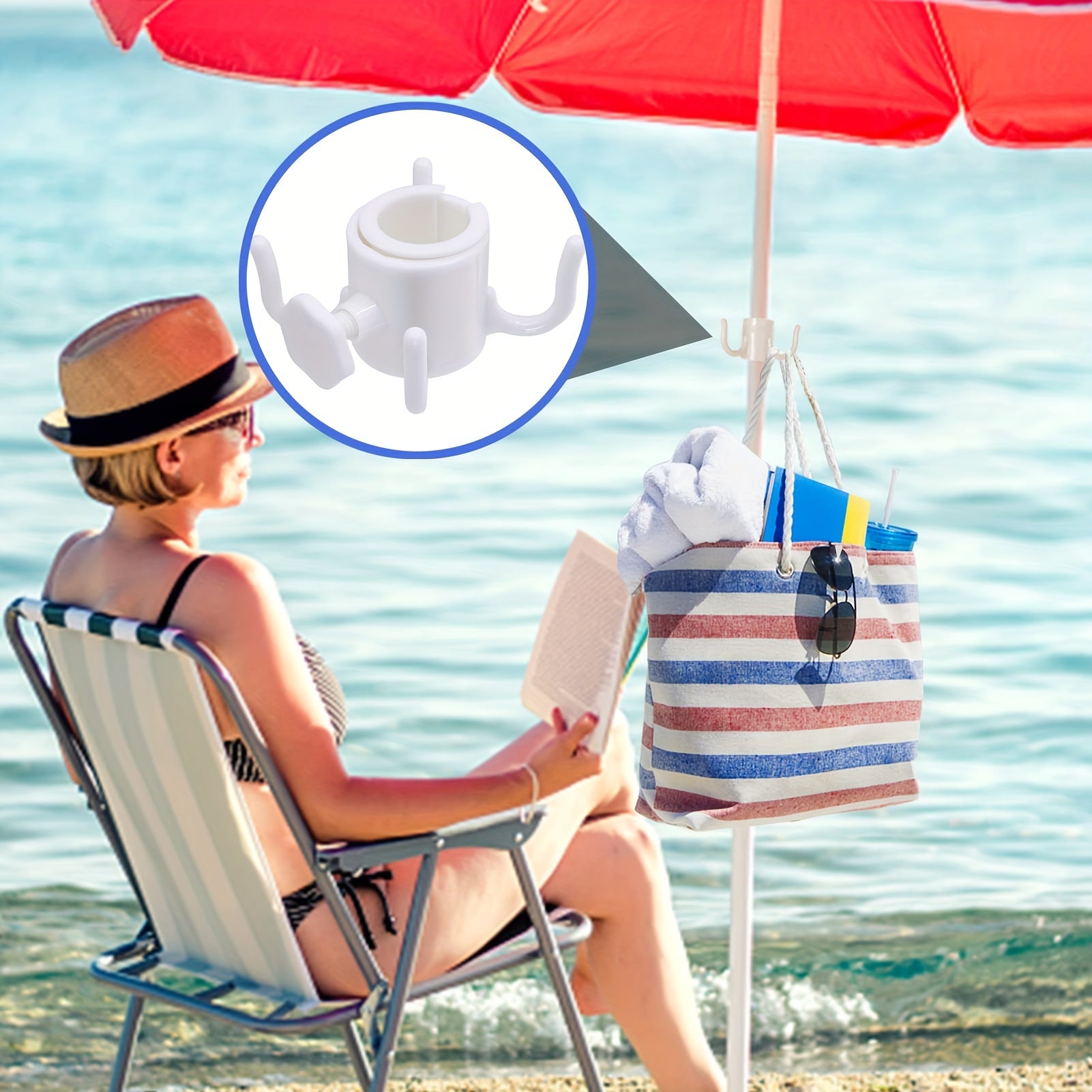 White Plastic Beach Umbrella Hanging Hook with 4 Prongs