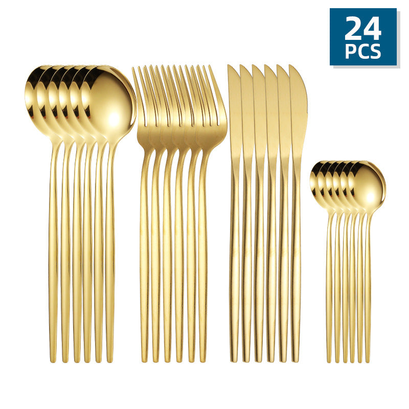 G'arbona taomlari uchun Portugal dizayni bilan 24 ta zanglamaydigan po'latdan yasalgan idish-tovoq to'plami