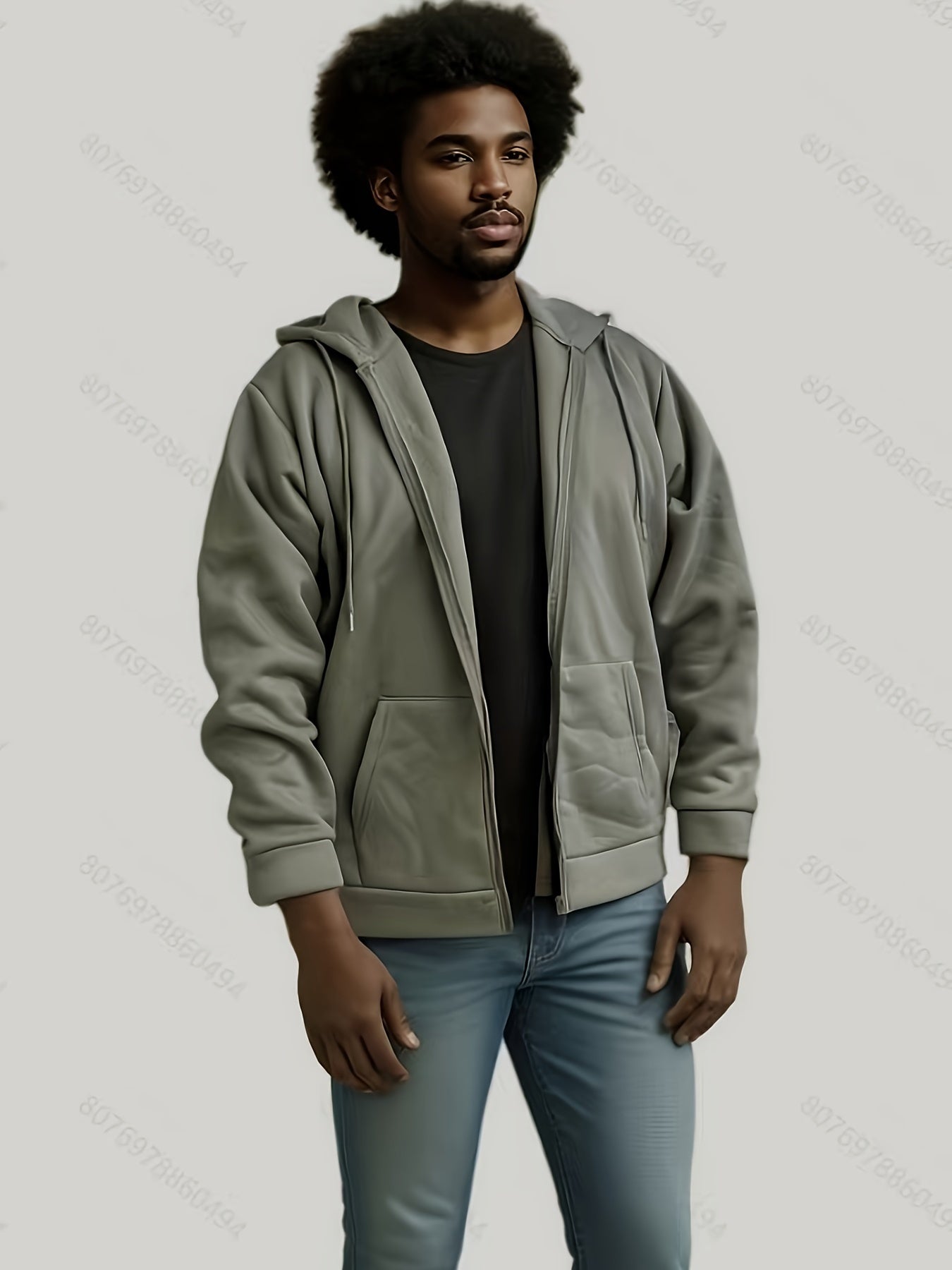 Men's Relaxed Fit Zip-Up Hoodie with Pocket and Hooded Style for Casual Sportswear