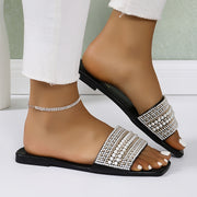 Women's Slip-On Rhinestone Sandals Open-Toe Cushioned Insole Black White Brown