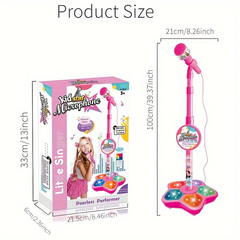 Kids' Karaoke Microphone with Stand Adjustable Height Light Effects MP3 Connectivity for Children