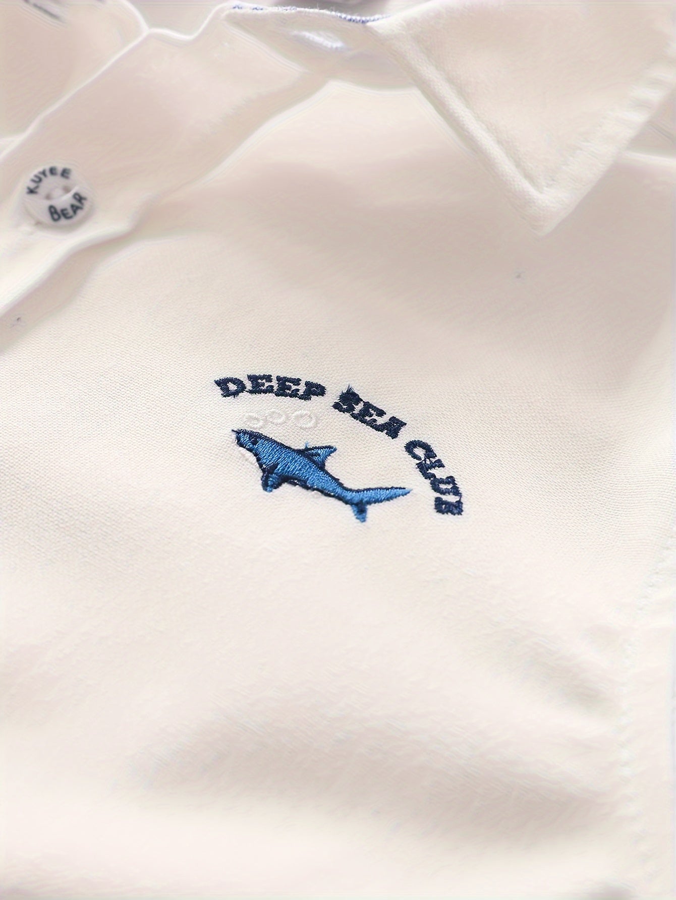 Camisa de algodón para hombres con bordado de tiburón para niños, primavera y otoño, azul, pequeño y mediano