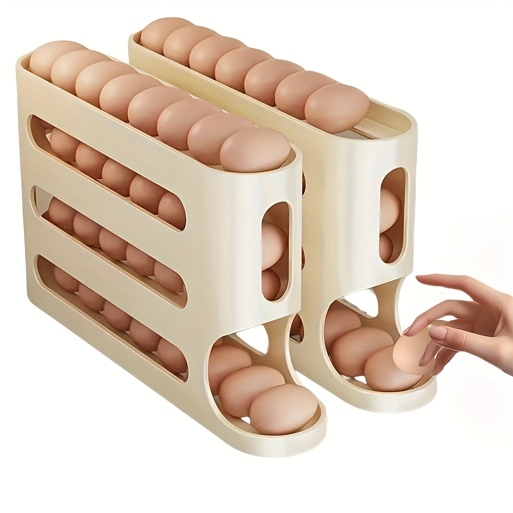 Refrigerator Egg Storage Tray Food-Grade Plastic Beige 3-Tier Organizer
