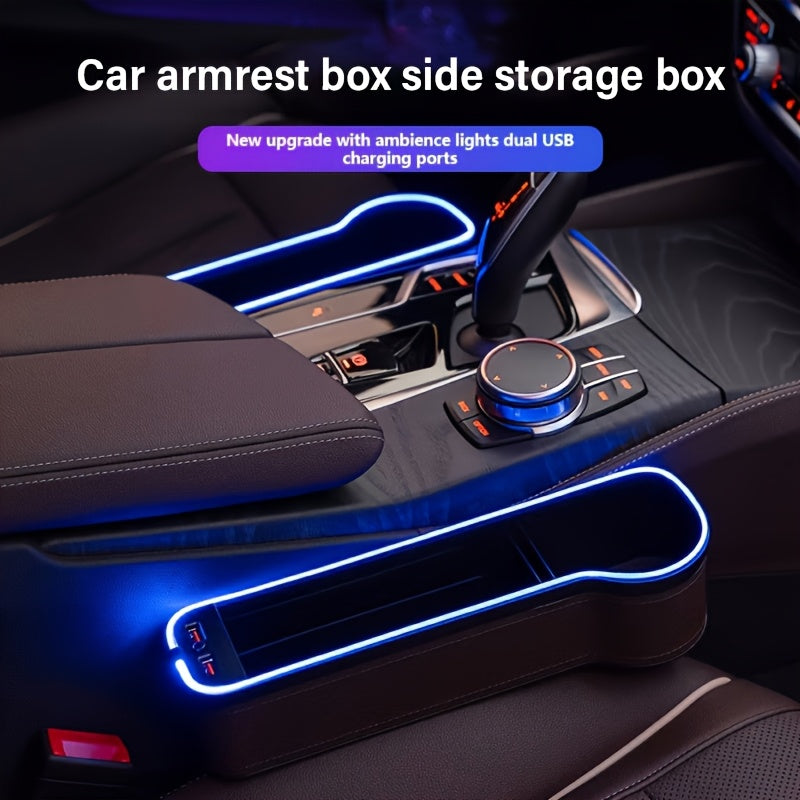 Car Interior Storage Box ABS Resin with Phone Holder and Ambient Lighting