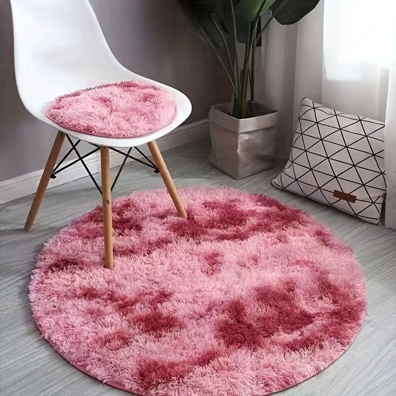 Soft Fluffy Tie-Dye Round Mat 3cm Thick Velvet for Living Room and Bedroom