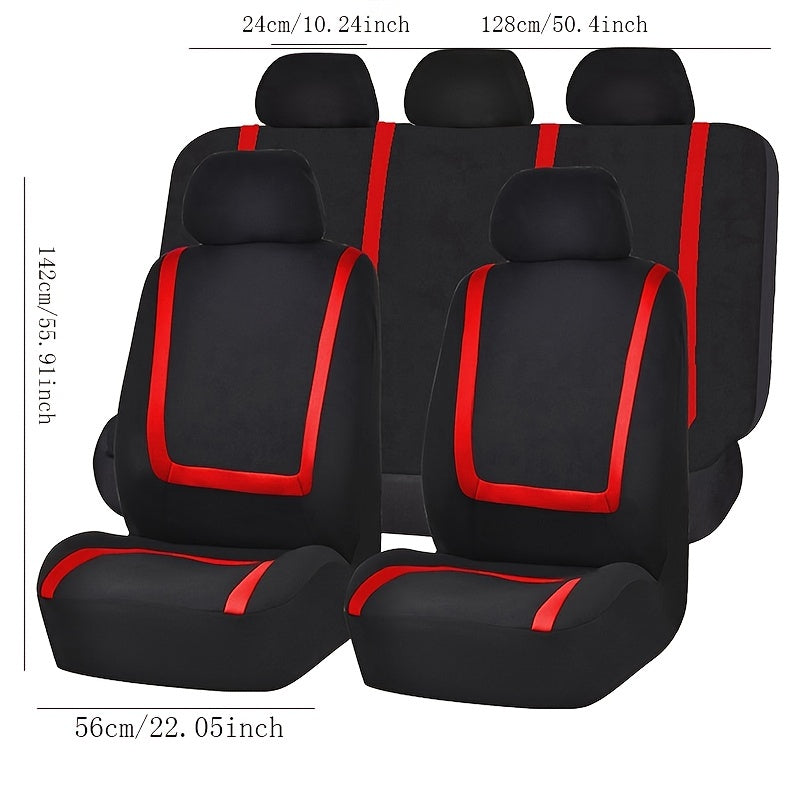 Nine-Piece Car Seat Cover Set with Patchwork Design Polyester Knit Fabric Universal Fit