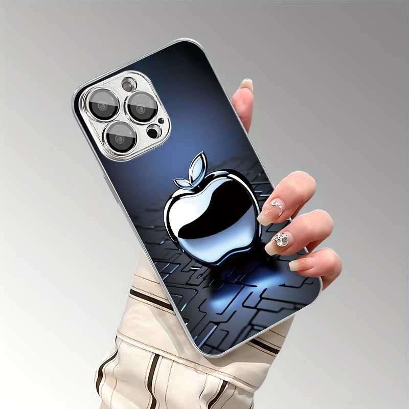Reflective Blue Metal Texture Phone Case with Lens Protection for iPhone Models