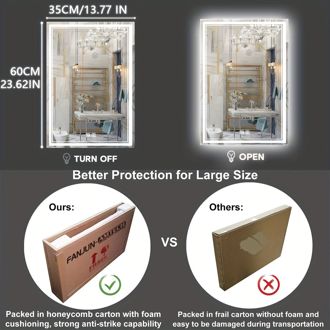 Touch-Controlled LED Bathroom Mirror with Adjustable Brightness and Defogging