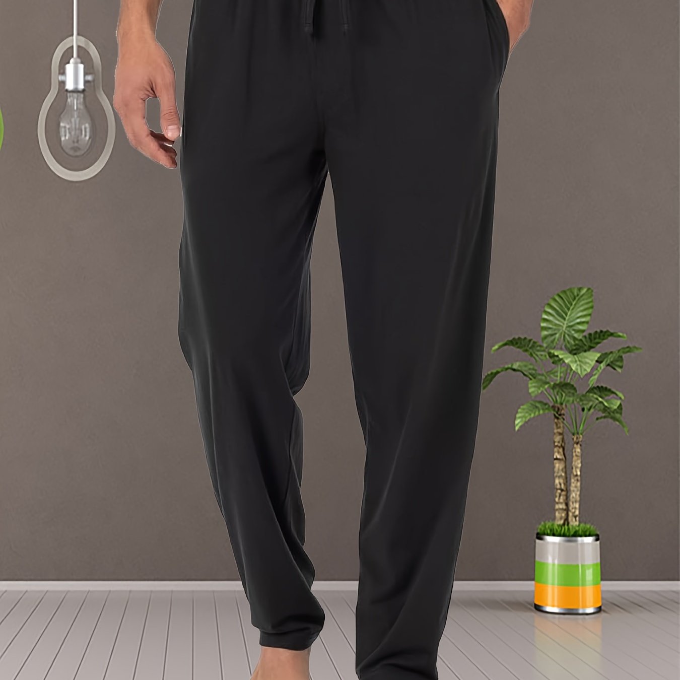 Men's Solid Cotton Blend Pajama Pants with Pockets Casual All-Season