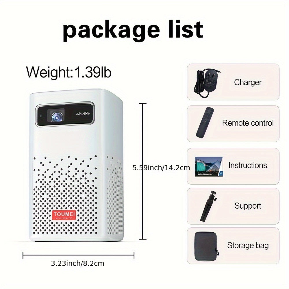 Kichkina portativ proyektor, ichki batareyali, simsiz, HD 1024x576, qora