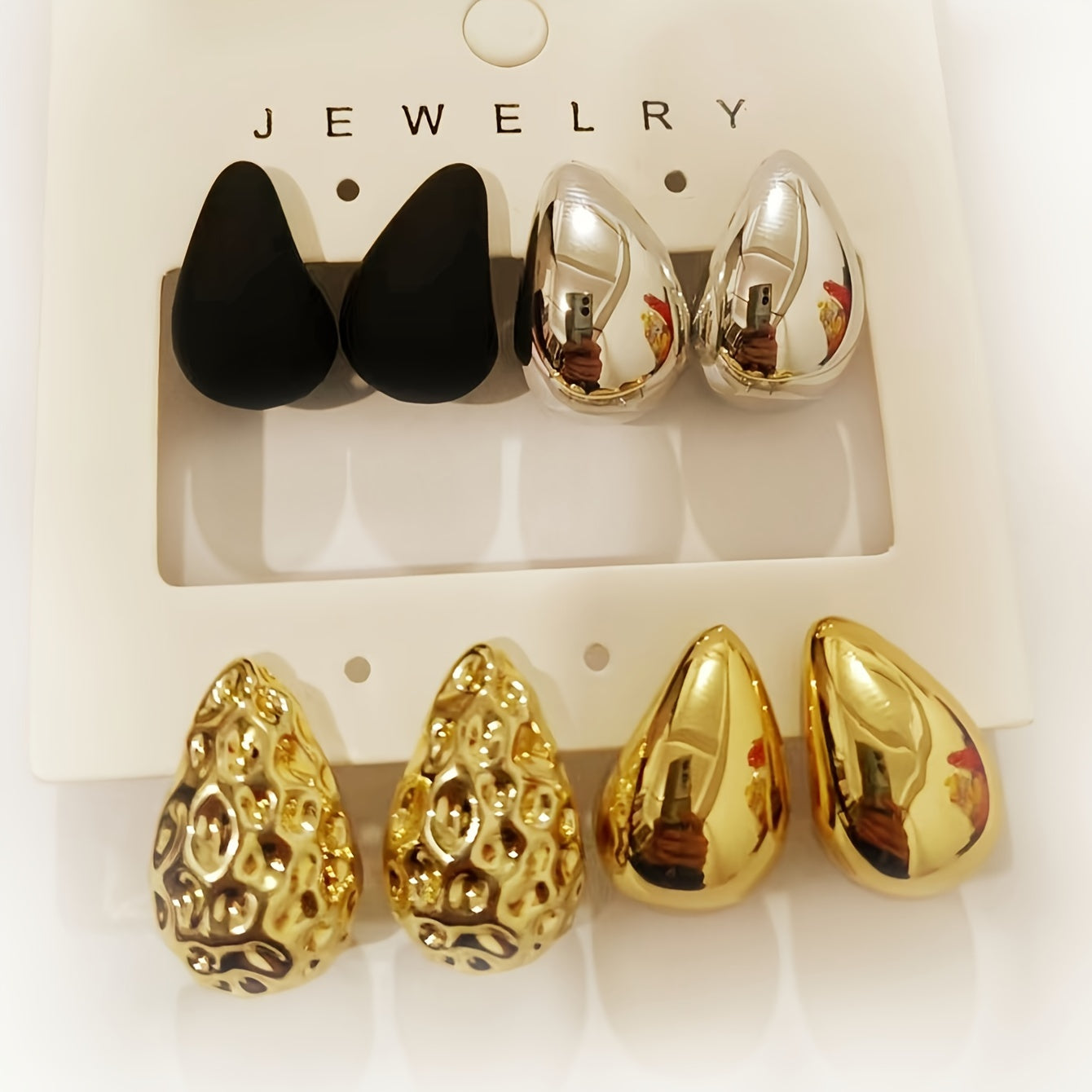 Juego de 4 pares de pendientes de diseño gota de agua para mujer, ligeros, de CCB y hierro