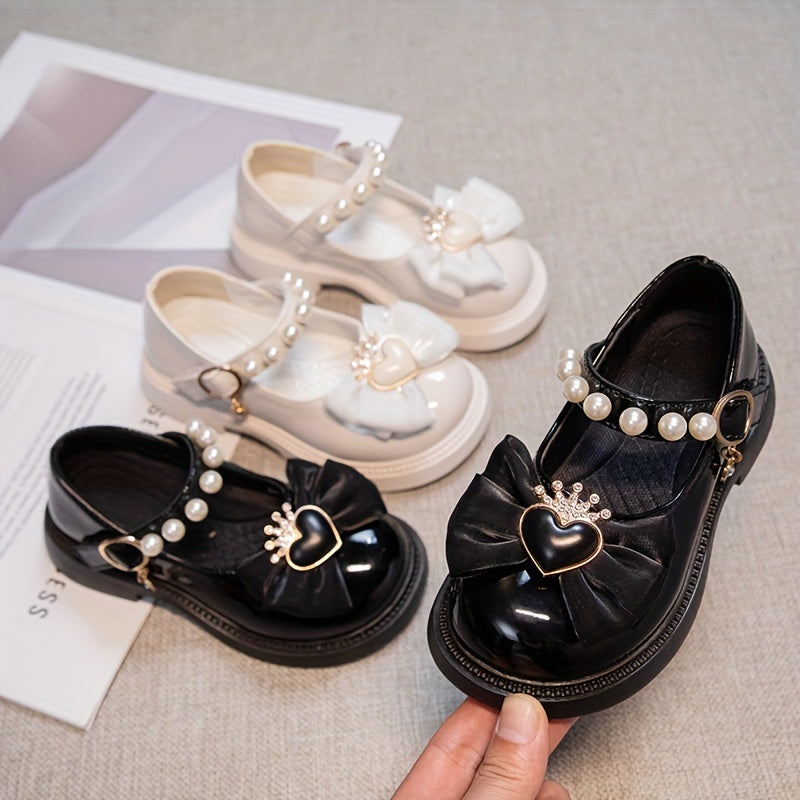 Girls' Microfiber Leather Princess Shoes with Heart Pattern for Autumn and Winter