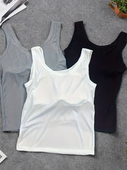 Women's Ribbed Sports Tank Tops 3 Pack with Built-In Bras Gray White Black