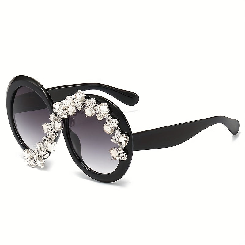 Gafas de mujer vintage con cristales de rhinestone, montura redonda extragrande
