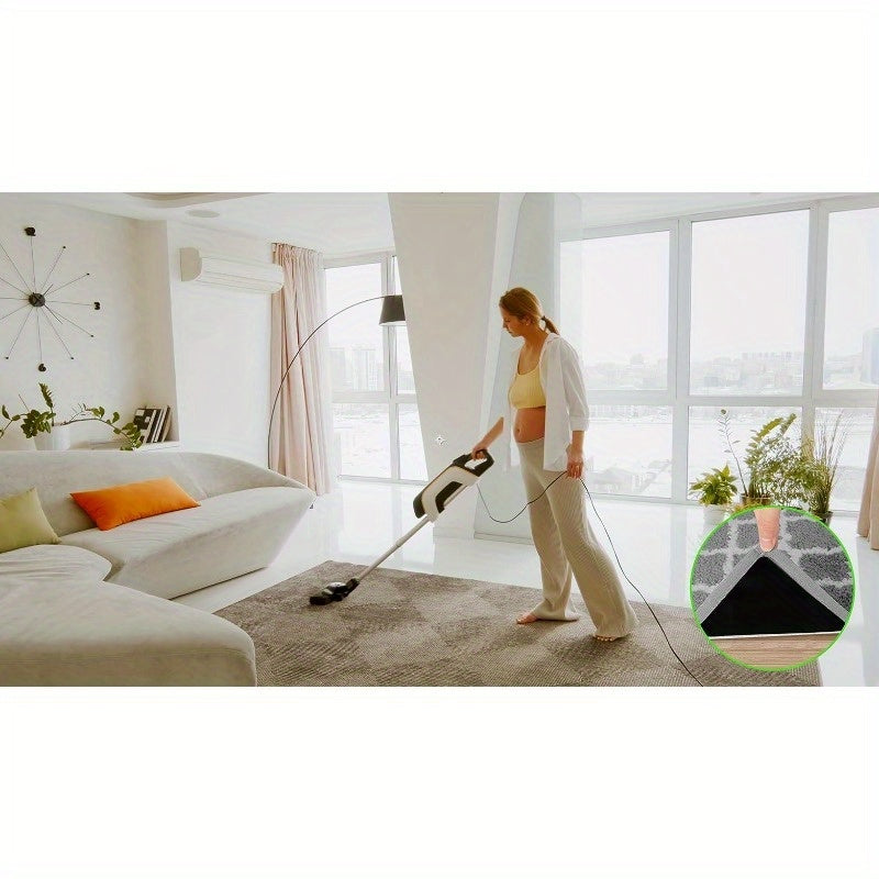 Set of 8 Silicone Rug Grippers with Strong Adhesive for Slipping and Curling Prevention