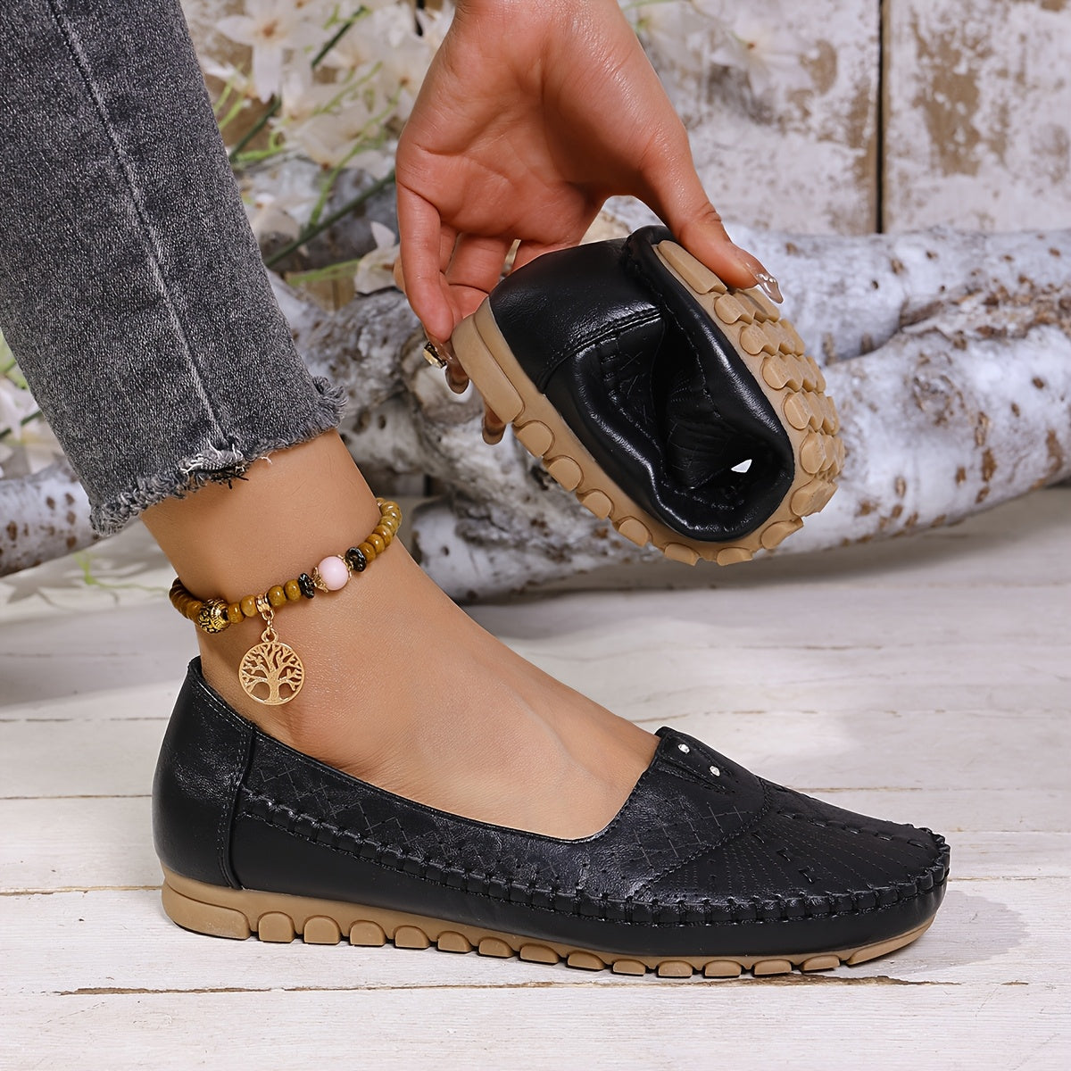 Plus Size Women's Slip-On Rhinestone Ballet Flats Breathable PU Round Toe