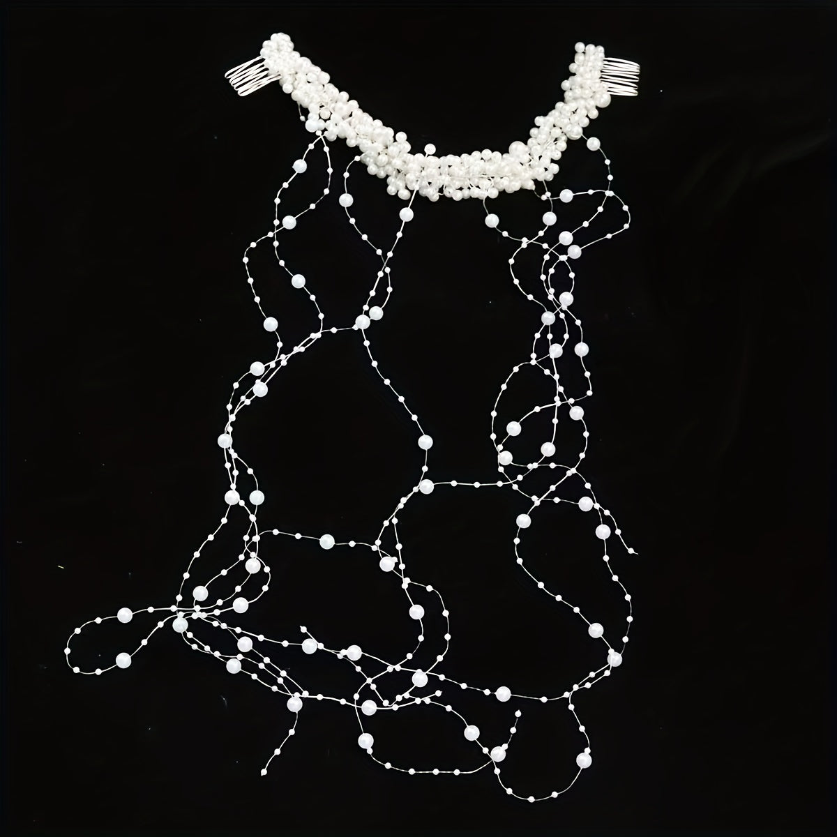 Yuvdoq soch uzugi, sun'iy marjonlar va tassellar bilan, to'y soch aksessuari uchun