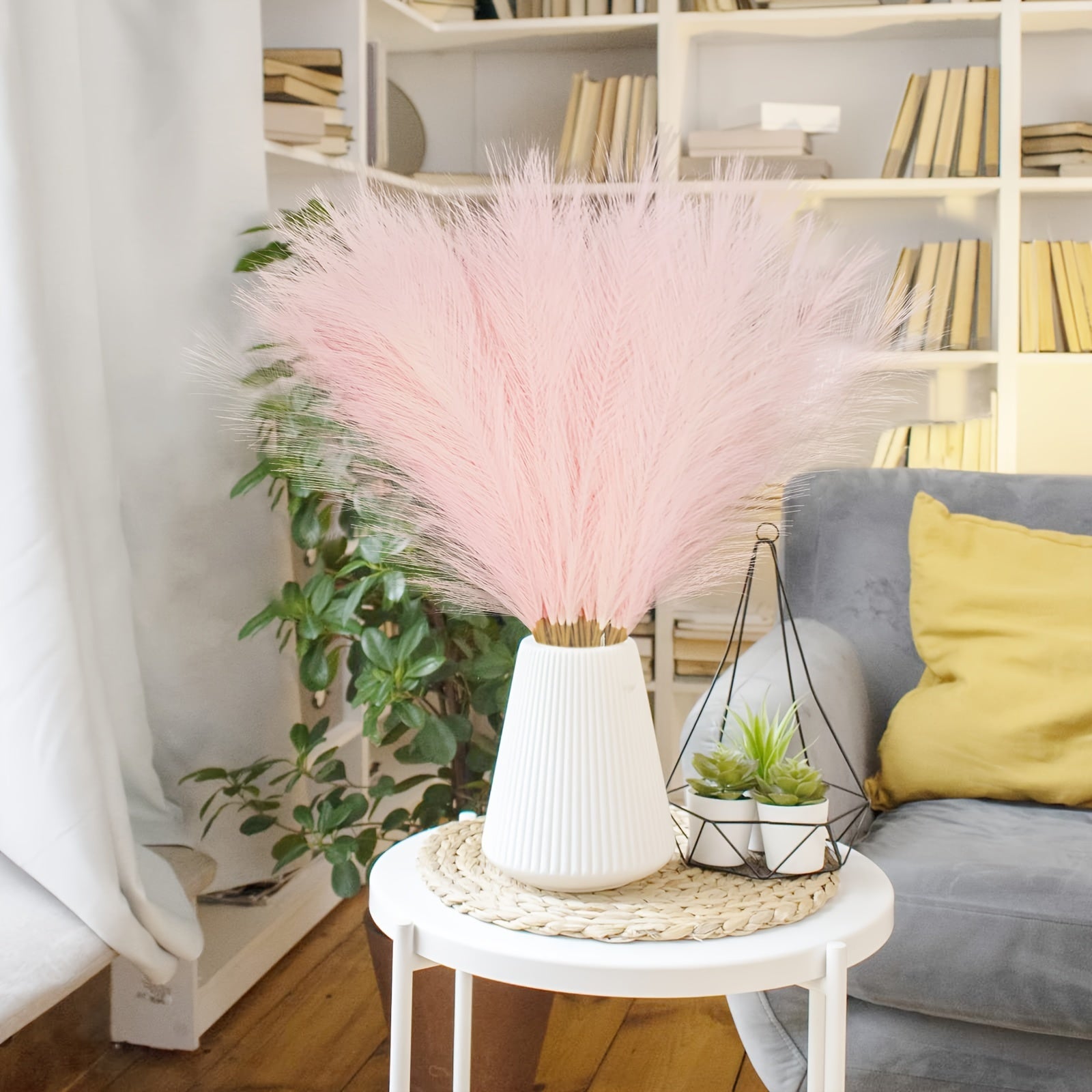 10 Pieces Pink Faux Pampas Grass Branches for Home and Wedding Decor