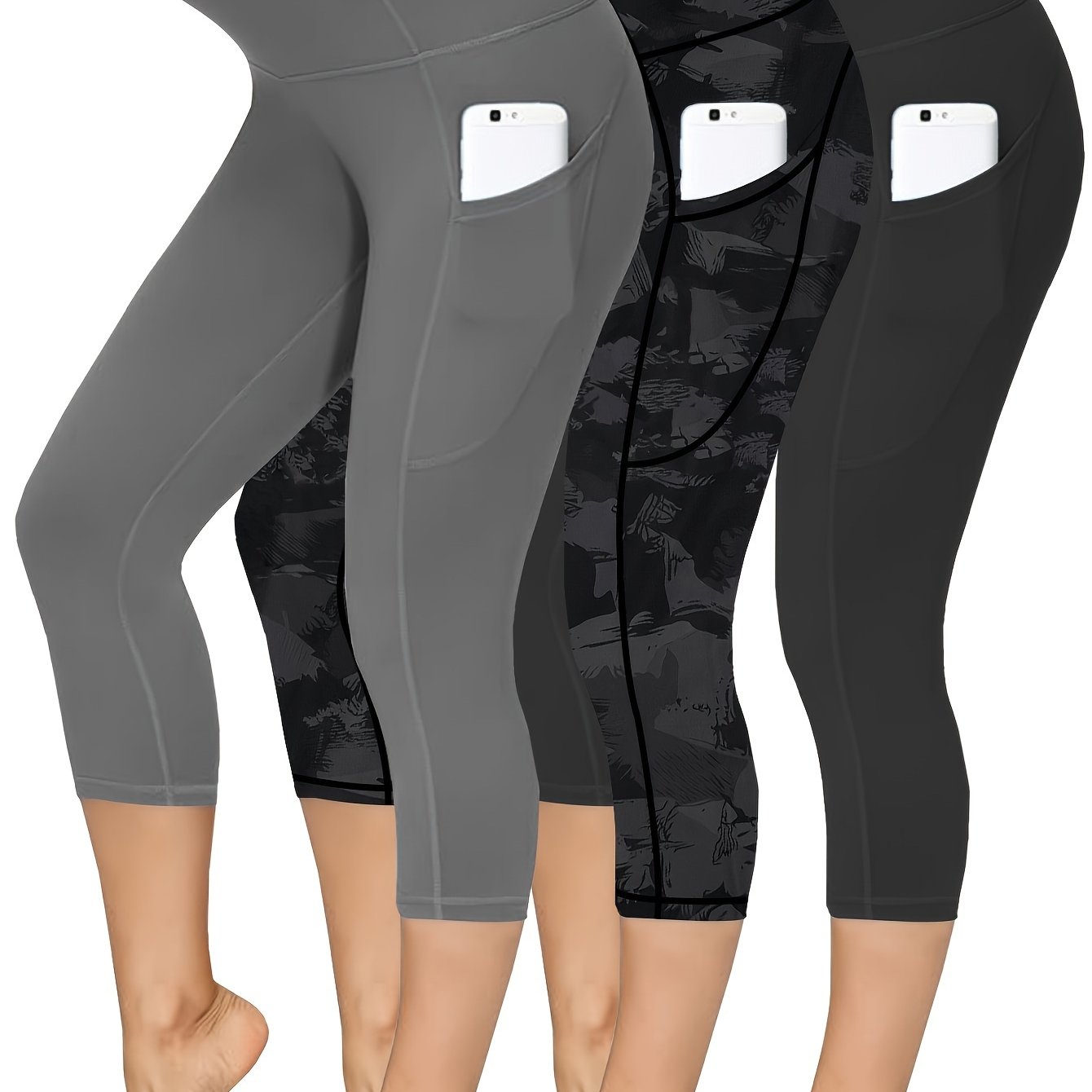 Plus Size Women's High-Waisted Capri Yoga Pants with Pockets