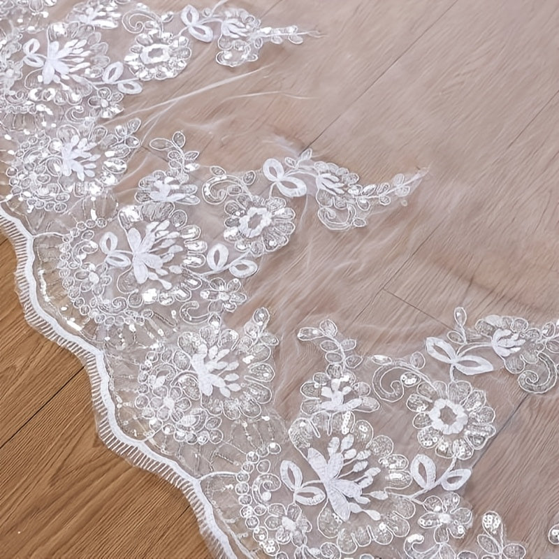 Velo de novia de encaje con lentejuelas y longitud de catedral, accesorio de boda de hilo de nylon